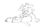  2022 alpaca anthro big_butt bottomwear box_(hajimeyou654) braixen butt camelid cheek_tuft clothing comfortable digitigrade duo eyes_closed facial_tuft female fluffy graphite_(artwork) hand_on_head hand_on_stomach head_on_lap hi_res huge_hips huge_thighs inner_ear_fluff kneeling male male/female mammal monochrome nintendo on_lap pants pencil_(artwork) pok&eacute;mon pok&eacute;mon_(species) relaxing resting shirtless_male sitting smile thick_thighs traditional_media_(artwork) tuft video_games 