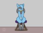  canid canine chair collar dani_(temiest) eyes_closed female furniture hi_res jewelry mammal necklace nintendo pok&eacute;mon pok&eacute;mon_(species) riolu simple_background sitting solo temiest video_games wide_hips 