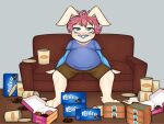  anthro bangs bloated bottomwear cargo_shorts chonky chunky clothing cookie cupcake dessert doughnut floppy_ears food glutton hare joshie_(calahootheyeen) lagomorph layered_clothing leporid male mammal milkshake oreo_(food) overweight overweight_male rabbit shorts slightly_chubby solo stained_clothing vicky_art whiskers 