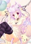  1girl animal_ears brown_eyes cat cat_ears cat_tail nekoneko pink_hair solo striped striped_legwear tail thighhighs twintails 