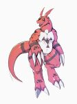 agitype01 ambiguous_gender anthro bandai_namco biped black_body digimon digimon_(species) guilmon hi_res open_mouth orange_body red_body simple_background solo white_background white_body