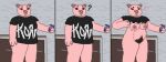 &lt;3 3_fingers absurd_res anthro band_shirt belly beverage_can big_breasts big_butt black_clothing black_shirt black_topwear bottomless breasts butt clothed clothing clothing_lift digital_media_(artwork) domestic_pig eyebrows female fingers hi_res humanoid kitchen korn lips looking_at_viewer mammal multi_nipple nipples pepsi pig_nose pink_body pink_nipples pircing pixel_(artwork) presenting presenting_belly presenting_breasts pubes question_mark ring_piercing shirt shirt_lift shirt_only shirt_up slightly_chubby slightly_chubby_female solo suggestive suid suina sus_(pig) thick_eyebrows thick_thighs topwear topwear_only toridiaz