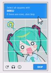  1girl ? aqua_hair aqua_necktie blush_stickers captcha cursor hachune_miku hair_between_eyes hatsune_miku highres long_hair looking_at_viewer morizo_(morizoshop) necktie o_o open_mouth solo twintails vocaloid 