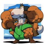 5_fingers 5_toes anthro balls beach big_balls big_bulge big_muscles big_pecs big_penis blonde_hair bobert bottomwear bulge canid canine clothing cloud day erection feet fingers fox genitals hair hat headgear headwear hi_res holding_object huge_balls huge_bulge huge_muscles huge_pecs huge_penis hyper hyper_balls hyper_bulge hyper_genitalia hyper_muscles hyper_penis looking_at_viewer male mammal muscular nipples pants pecs penis pink_nipples pink_penis plantigrade sea seaside shirtless smile solo standing toes towel water