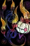 alternate_color black_background blank_eyes chandelure commentary_request fire free_butterfree highres no_humans no_lineart pink_eyes pokemon pokemon_(creature) shiny_pokemon solo 