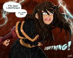  1girl absurdres angry avatar:_the_last_airbender avatar_legends azula crazy ferriescherries fighting_stance highres lightning long_hair non-web_source rain shouting thunder 