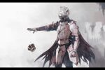  1boy armor blood blood_on_armor breastplate cape commentary_request cowboy_shot crown ender_lilies_quietus_of_the_knights faulds full_armor gauntlets greaves helm helmet knight knight_captain_julius letterboxed outstretched_arm pauldrons plate_armor shoulder_armor solo sorakaze_(mire) 