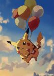  :3 artist_name balloon bbibebe belt blush_stickers cloud day highres ketchup_bottle looking_at_viewer outdoors pikachu pokemon pokemon_(creature) smile 