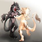 anthro aryl butt dancing duo female flower gypsywolf hand_holding hi_res looking_at_another looking_at_partner male male/female nude plant rose_(flower) sergal tail