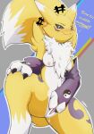anthro bandai_namco blush blush_lines bodily_fluids breasts chest_tuft digimon digimon_(species) female genital_fluids genitals hi_res looking_at_viewer onbbs pussy pussy_juice renamon solo spread_legs spread_pussy spreading tsundere tuft