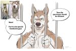 anthro behind_bars canid canine canis canyne_khai domestic_dog feral hi_res husky male mammal nordic_sled_dog one_eye_closed real reference_image solo spitz