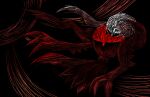  1other black_background blue_sclera colored_sclera colored_skin commentary_request darkrai free_butterfree full_body highres long_hair no_lineart other_focus pokemon pokemon_(creature) red_skin solo white_eyes white_hair 