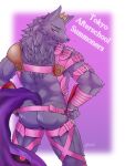 &lt;3 anthro armor bathym butt canid canine canis clothing demon english_text hi_res horn jockstrap jonathan_oceans lifewonders living_tail looking_at_viewer looking_back looking_back_at_viewer male mammal mostly_nude muscular muscular_anthro muscular_male solo tail text tokyo_afterschool_summoners unconvincing_armor underwear unusual_anatomy unusual_tail wolf