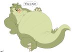 alligator alligatorid anthro belly big_belly canson crocodilian eating hand_on_stomach hi_res male overweight overweight_anthro overweight_male reptile scalie soft_belly solo thought_bubble