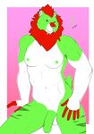 anthro belly breasts circumcised fangs felid female flaccid fur genitals green_body green_fur green_nipples green_nose green_penis green_stripes hand_on_leg hand_on_thigh herm hi_res hybrid intersex lion looking_at_viewer mammal mane muscular muscular_anthro muscular_female neon_lion nipples nude outline pantherine penis posing_for_picture red_mane ryliee_altinay_(neon_lion) saber-toothed_tiger sabertooth_(anatomy) shaded short_tail simple_background simple_shading sitting small_breasts solo striped_body stripes tail tasteful_nudity teeth white_belly white_outline
