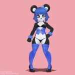 1:1 3d_(artwork) 3d_animation animated anthro atelierlily bear bikini biped black_bikini black_clothing black_swimwear blue_clothing blue_legwear blue_thigh_highs blush clothing digital_media_(artwork) female giant_panda green_eyes legwear mammal nuwa_nightstone pink_background simple_background solo swimwear thigh_highs