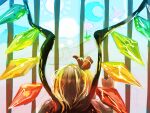  1girl amayadori-tei blonde_hair commentary_request crystal flandre_scarlet hair_ribbon medium_hair no_hat no_headwear rainbow_order red_ribbon ribbon solo touhou upper_body wings 