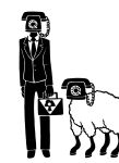 2015 ambiguous_gender anthro biped black_and_white bottomwear bovid briefcase caprine clothing cord digital_drawing_(artwork) digital_media_(artwork) dress_shirt duo electronics for_a_head fur hi_res holding_briefcase hooves humanoid male mammal monochrome necktie object_head pants phone quadruped rotary_phone scp-1498 scp-1498-1 scp_foundation sheep shirt silhouette simple_background standing suit sunnyclockwork topwear unguligrade white_background wool_(fur)