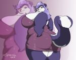 2017 anthro artist_name big_breasts big_butt breasts butt clothed clothing digital_media_(artwork) dress female fifi_la_fume fur hair huge_breasts mammal mephitid multicolored_body multicolored_fur overweight overweight_anthro overweight_female purple_body purple_eyes purple_fur purple_hair skunk solo thick_thighs tiny_toon_adventures two_tone_body two_tone_fur warner_brothers white_body white_fur xxsparcoxx