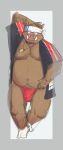 2024 absurd_res anthro asian_clothing belly bodily_fluids brown_body clothing east_asian_clothing fundoshi hi_res japanese_clothing kemono male mammal nipples overweight overweight_male red_clothing red_fundoshi red_underwear shiike999 simple_background solo suid suina sus_(pig) sweat underwear wild_boar