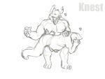  animated anthro anus balls blush canid canine duo fox genitals hearts_around_body hiding_face knest low_res male male/male mammal muscular nipples penis slightly_chubby smile spanking 