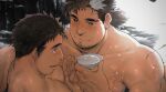  2boys abs age_difference arm_hair bara brown_hair chest_hair commission completely_nude cup eye_contact facial_hair feeding feet_out_of_frame forced from_side hand_up highres holding holding_cup isuke large_pectorals leaning_on_person long_sideburns looking_at_another male_focus mature_male medium_hair mononobe_kyoma multiple_boys muscular muscular_male mustache nipples nude onsen partially_submerged pectorals plant ponytail protagonist_3_(housamo) revision sakazuki short_hair sideburns skeb_commission smile sparse_arm_hair sparse_chest_hair stubble thick_eyebrows tokyo_afterschool_summoners upper_body water white_hair yaoi 