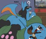 anthro bean_bag biped blue_body blue_fur butt canid canine digital_media_(artwork) duo extreme_size_difference fox fur gameb9oy gaming generation_4_pokemon hi_res larger_anthro larger_male looking_at_another looking_back looking_back_at_another looking_back_at_partner lying male male/male mammal micro nintendo on_front pokemon pokemon_(species) riolu size_difference smaller_anthro smaller_male solace~ tail