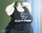 2023 anthro artist_name bear big_breasts bottomwear breasts clothing digital_media_(artwork) electronics english_text female fur hair headphones hi_res huge_breasts ivanna_(xxsparcoxx) mammal overweight overweight_anthro overweight_female pants polar_bear shirt solo text text_on_clothing text_on_shirt text_on_topwear topwear ursine white_body white_fur xxsparcoxx