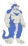 anthro asian_clothing balls balls_outline bandai_namco bulge claws clothing digimon digimon_(species) digimorph east_asian_clothing facial_horn fangs fundoshi genital_outline genitals horn japanese_clothing male navel nose_horn pecs penis_outline rossciaco solo teeth underwear veedramon