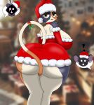 anthro bear big_breasts big_butt black_body black_fur breasts butt calico_cat camille_(fortnite) christmas christmas_clothing christmas_headwear clothing digital_media_(artwork) domestic_cat ear_piercing epic_games eye_scar facial_scar felid feline felis female fortnite fur group hat headgear headwear hi_res holidays huge_breasts huge_butt looking_at_viewer mammal meow_skulls_(fortnite) murid murine nitrozo piercing rat raven_team_leader ring_piercing rodent santa_hat scar smile surprised_expression tail thick_thighs topwear trio wide_hips