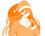  1boy absurdres danganronpa_(series) danganronpa_2:_goodbye_despair frown hair_between_eyes hat highres holding holding_sack jacket kamukura_izuru long_hair long_sleeves male_focus messy_hair natsukusa_(hacho129) sack santa_costume santa_hat sepia solo white_background 