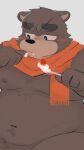 2024 anthro bear belly big_belly black_nose blush cake dessert food hi_res humanoid_hands kemono male mammal moobs nipples overweight overweight_male puku216 scarf simple_background solo