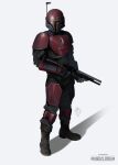  1boy armor boots breastplate brown_footwear copyright_name emreyasardesign full_body gun helmet holding holding_gun holding_weapon mandalorian mandalorian_armor mandalorian_helmet pauldrons shoulder_armor signature simple_background solo standing star_wars the_mandalorian vambraces weapon weapon_request white_background 