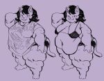 2023 anthro aquamix belly belly_overhang big_belly black_hair bra breasts catty_(undertale) clothing domestic_cat eyelashes fangs fat_arms fat_legs felid feline felis female hair looking_at_viewer mammal navel obese obese_anthro obese_female overweight overweight_anthro overweight_female panties sagging_breasts shirt simple_background smile solo teeth topwear undertale_(series) underwear