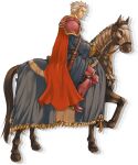  1boy armor barding beard brown_gloves cape facial_hair fire_emblem fire_emblem:_the_binding_blade full_body gloves highres horseback_riding kaneda_eiji looking_at_viewer marcus_(fire_emblem) official_art old old_man outstretched_arm pauldrons pink_armor red_cape riding shoulder_armor solo white_hair 