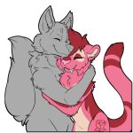 canid canine duo eyes_closed felid feline mammal mane pink_body symrea telegram_sticker