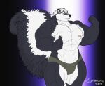 abs anthro big_muscles bottomwear clothing fur hair male mammal mephitid multicolored_body multicolored_fur muscular muscular_anthro muscular_male skunk solo two_tone_body two_tone_fur white_body white_fur white_hair xxsparcoxx