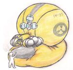 2017 air_puff arachnid arthropod balls big_balls big_penis darcell1291 genitals inflation ix-37 kamu_(darcell1291) latex_body penis penis_in_mouth spider traditional_media_(artwork) yellow_body