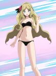  1girl ass_visible_through_thighs bangs bare_arms bare_legs black_bra black_panties blonde_hair blue_eyes bra breasts caitlin_(pokemon) cleavage collarbone d: floating_hair grey_hairband groin hairband highres long_hair looking_at_viewer nail_polish navel open_mouth panties parted_bangs pokemon pokemon_(game) pokemon_bw red_nails shiny shiny_hair small_breasts solo standing strapless strapless_bra tsukishiro_saika underwear underwear_only very_long_hair 