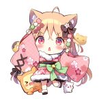  &gt;_&lt; 1girl :&lt; animal_ear_fluff animal_ears black_bow black_footwear black_skirt blush bow brown_hair chibi closed_eyes closed_mouth commentary_request dango doughnut flower food fur-trimmed_kimono fur_trim green_bow hair_between_eyes hair_bow holding holding_food indie_virtual_youtuber japanese_clothes kimono long_hair long_sleeves obi pan_(mimi) pan_(mimi)_(vtuber) pink_kimono red_eyes sanshoku_dango sash simple_background skirt solo standing standing_on_one_leg striped striped_bow triangle_mouth very_long_hair wagashi white_background white_flower wide_sleeves 