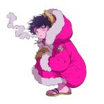 1boy 2t4r_0p black_hair breath coat cold full_body fur_coat gloves highres male_focus monkey_d._luffy one_piece red_coat scar scar_on_cheek scar_on_face winter_clothes winter_coat 