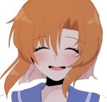  1girl ^_^ blush bob_cut close-up closed_eyes commentary_request facing_viewer hair_between_eyes happy highres higurashi_no_naku_koro_ni open_mouth orange_hair ryuuguu_rena short_hair simple_background sketch smile solo white_background yuno_ff 