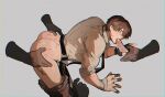  5boys absurdres adventurer_(ff14) ass bandaged_hand bandages bara brown_hair brown_pants brown_shirt closed_eyes clothes_pull collared_shirt cum erection fellatio final_fantasy final_fantasy_xiv grey_background hand_on_another&#039;s_ass highres male_focus multiple_boys muscular muscular_male oral pants pants_pull penis scar scar_on_leg shirt short_hair simple_background uselessdut warrior_of_light_(ff14) yaoi 
