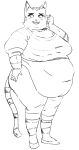  2022 anthro belly belly_overhang big_belly blush blush_lines bottomwear clothed clothing domestic_cat embarrassed felid feline felis female footwear fran_(litterbox_comics) fully_clothed fur hand_on_face hi_res huge_thighs hyper hyper_belly litterbox_comics looking_aside mammal mature_anthro mature_female monochrome obese obese_anthro obese_female open_mouth open_smile overweight overweight_anthro overweight_female pants shirt shoes smile solo standing striped_body striped_fur stripes teeth thick_thighs topwear 