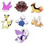  :3 :d ampharos black_eyes closed_mouth corsola forretress jumpluff lugia no_humans open_mouth pokemon pokemon_(creature) quilava red_eyes simple_background smile standing togetic tyako_089 white_background 