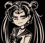  1girl bishoujo_senshi_sailor_moon bow breasts choker cleavage crescent crescent_earrings double_bun drop_earrings earrings hair_bun jewelry morphlink parody pink_eyes sailor_moon spot_color style_parody the_coffin_of_andy_and_leyley tiara tsukino_usagi twintails 