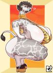 anthro areola big_breasts bikini biped breasts clothed clothing crouching donkles female footwear giraffe giraffid grey_body hair hand_on_hip hi_res huge_breasts looking_at_viewer mammal pupils shoes sling_bikini solo swimwear thick_thighs