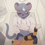  airplane_bathroom anthro big_penis bodily_fluids duo felid gelato_(latotabo) genitals hi_res male male/male mammal murid murine pantherine penis rat rodent sweat tiger tiger_boy_(latotabo) 