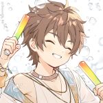  1boy blush bracelet brown_hair chocomilk_nu closed_eyes eiden_(nu_carnival) glowstick jewelry male_child male_focus necklace nu_carnival short_hair younger 