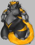 4_fingers absurd_res ailurid anthro belly belly_overhang big_butt blue_eyes bottom_heavy breasts butt chippychips colored double_chin expansion fat_fur female fidel fingers fur grey_body grey_fur hair hi_res huge_thighs long_hair mammal nipples obese obese_anthro obese_female overweight overweight_anthro overweight_female red_panda shaded solo solo_focus tail thick_tail thick_thighs weight_gain yellow_body yellow_fur